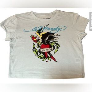 NWT ED HARDY EAGLE HEART “BABY” (cropped) TEE IN LIGHT BLUE. LARGE
